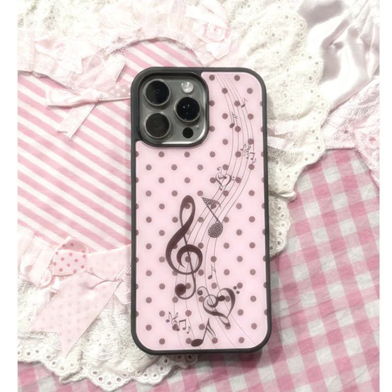 Phone Cases Girls - Korean ins Pink Brown Polka Dot